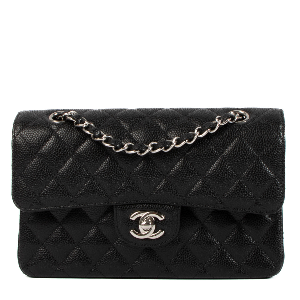 Chanel Black Caviar Small Classic Flap Bag for the best price at Labellov secondhand luxury in Antwerp and Knokke.