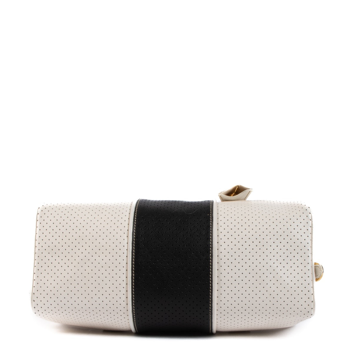 Shop 100% authentic second-hand Prada White/Black Perforated Saffiano Leather Boston Bag on Labellov.com