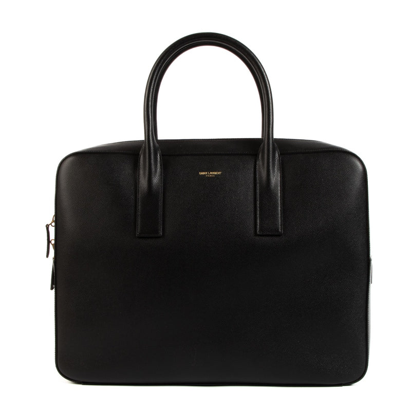 Saint Laurent Black Textured Leather Museum Small Flat Briefcase