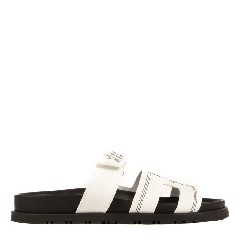 Hermès White Star Embroidered Chypre Sandals - Size 37.5