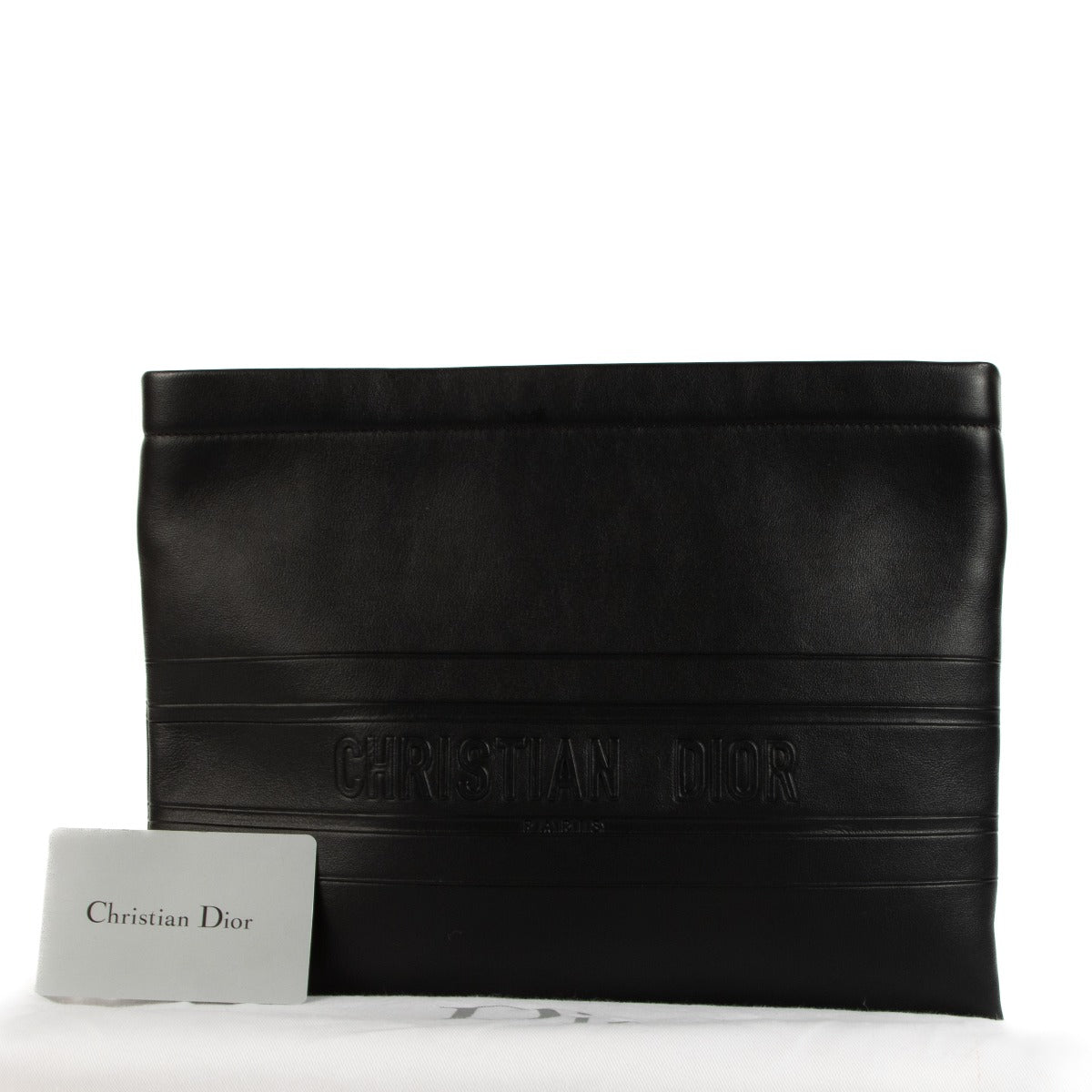 Buy an authentic second hand Christian Dior Black Leather Striped Pouch Clutch at Labellov