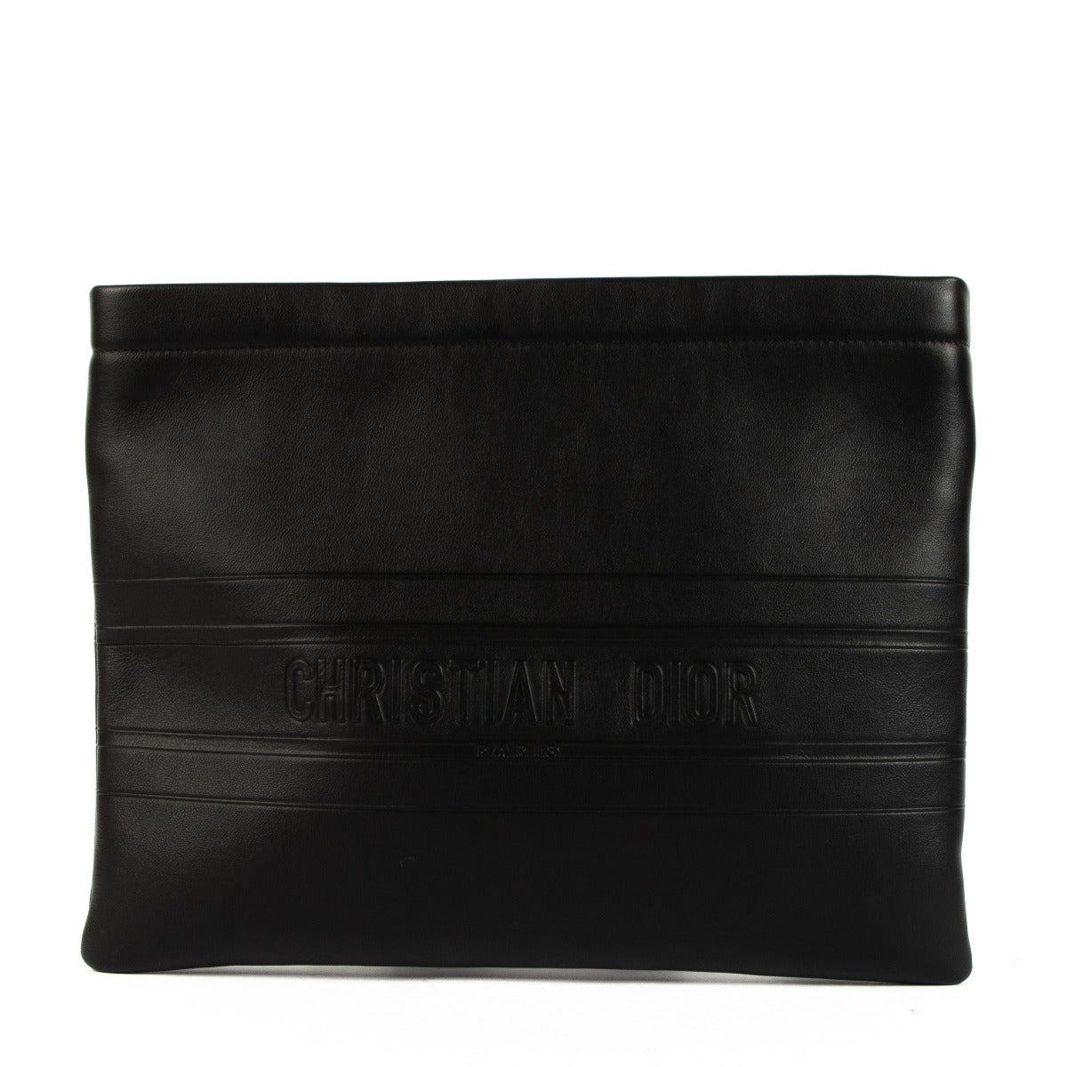 Christian Dior Black Leather Striped Pouch Clutch