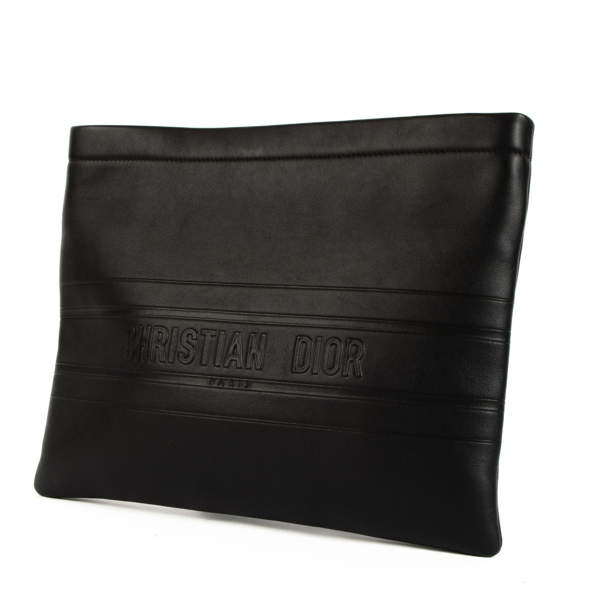Christian Dior Zwart Lederen Gestreept Buideltasje/Clutch