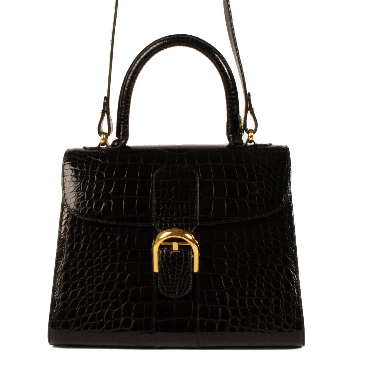 Shop 100% authentic second-hand Delvaux Black Shiny Crocodile Brillant MM Bag on Labellov.com