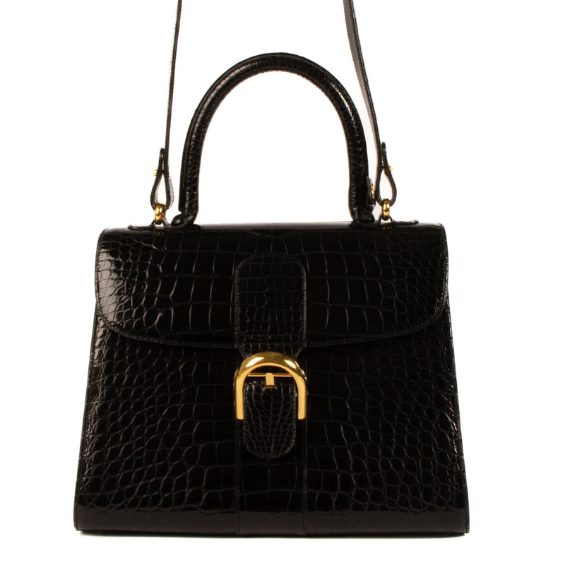 Shop 100% authentic second-hand Delvaux Black Shiny Crocodile Brillant MM Bag on Labellov.com