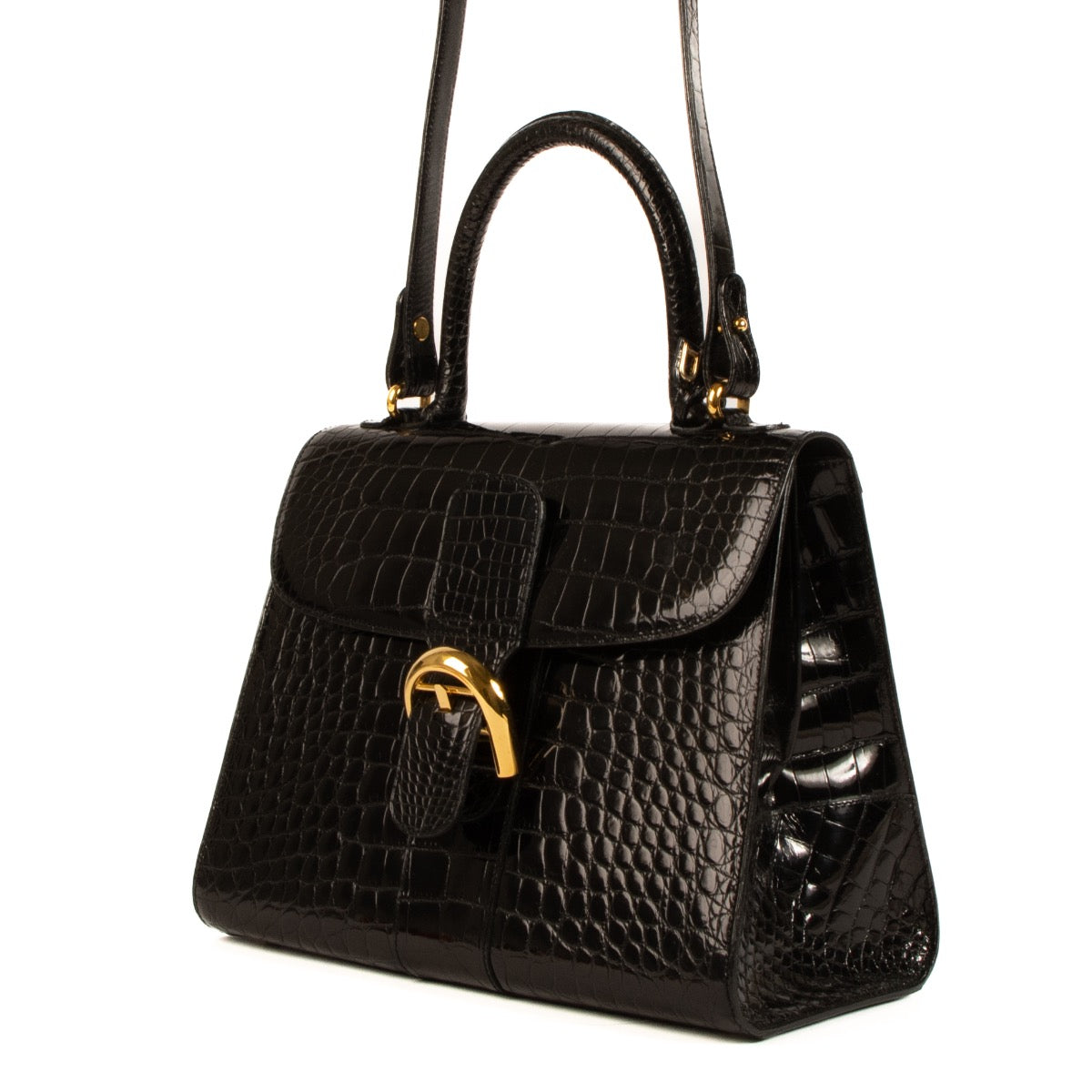 Shop 100% authentic second-hand Delvaux Black Shiny Crocodile Brillant MM Bag on Labellov.com