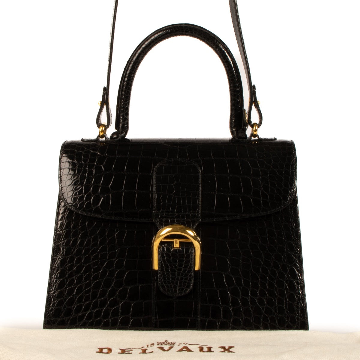 Shop 100% authentic second-hand Delvaux Black Shiny Crocodile Brillant MM Bag on Labellov.com