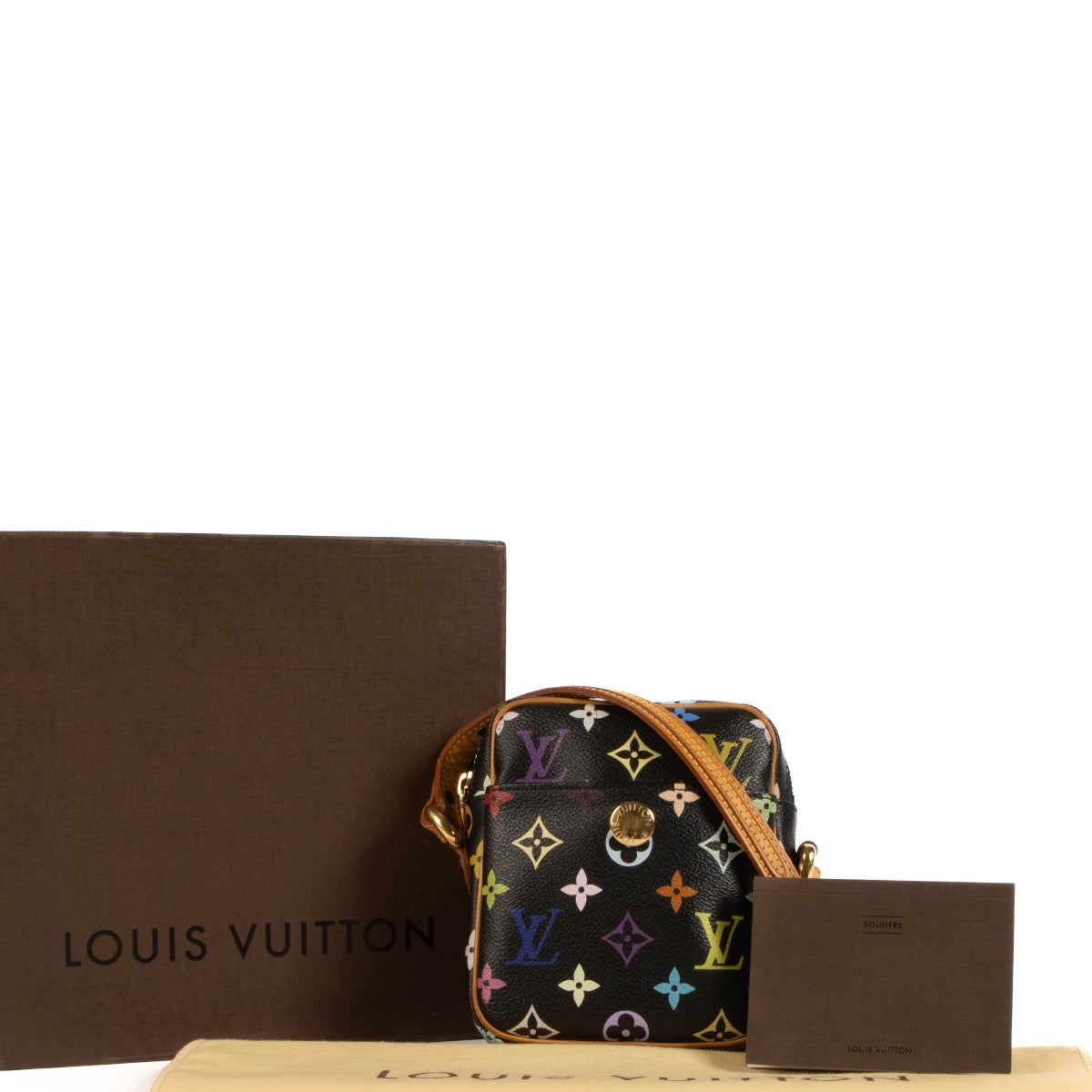 Shop safe online at Labellov in Antwerp, Brussels and Knokke this 100% authentic second hand Louis Vuitton Murakami Black Monogram Rift Crossbody Bag