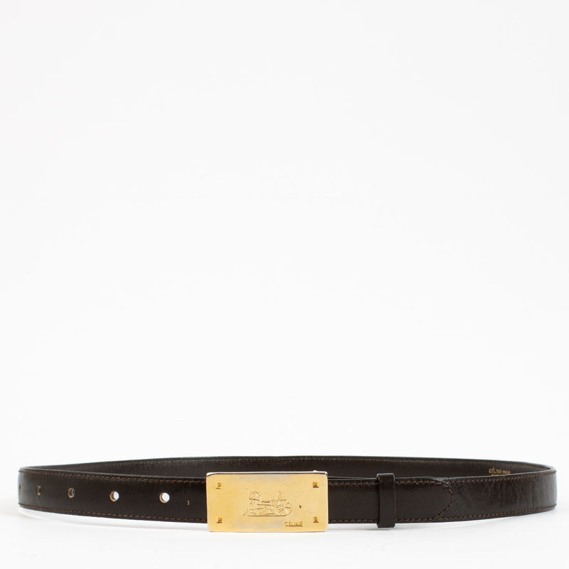 Celine Vintage Brown Leather Horse Carriage Buckle 20 mm Belt - Size 80