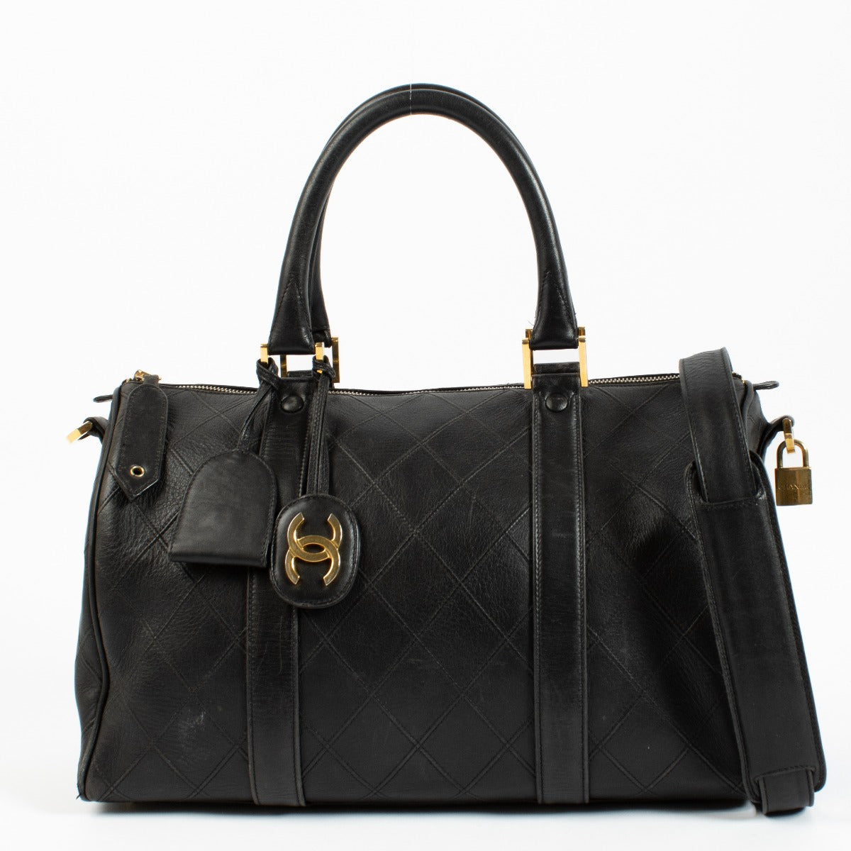 Chanel Vintage Black Leather Boston Bag