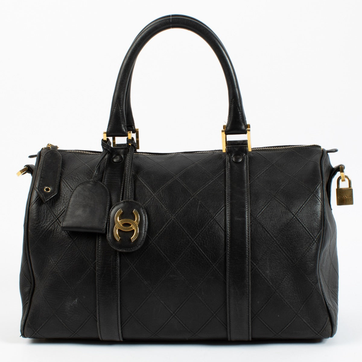 Chanel Vintage Black Leather Boston Bag