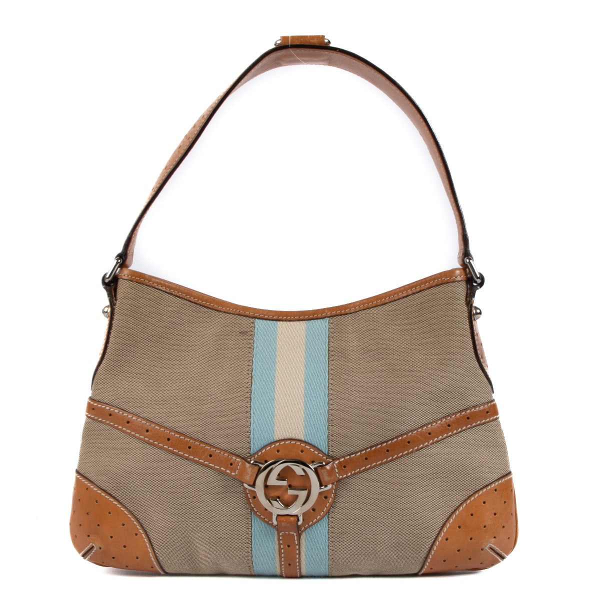 Shop safe online at Labellov in Antwerp, Brussels and Knokke this 100% authentic second hand Gucci Brown Canvas Web Shoulder Bag