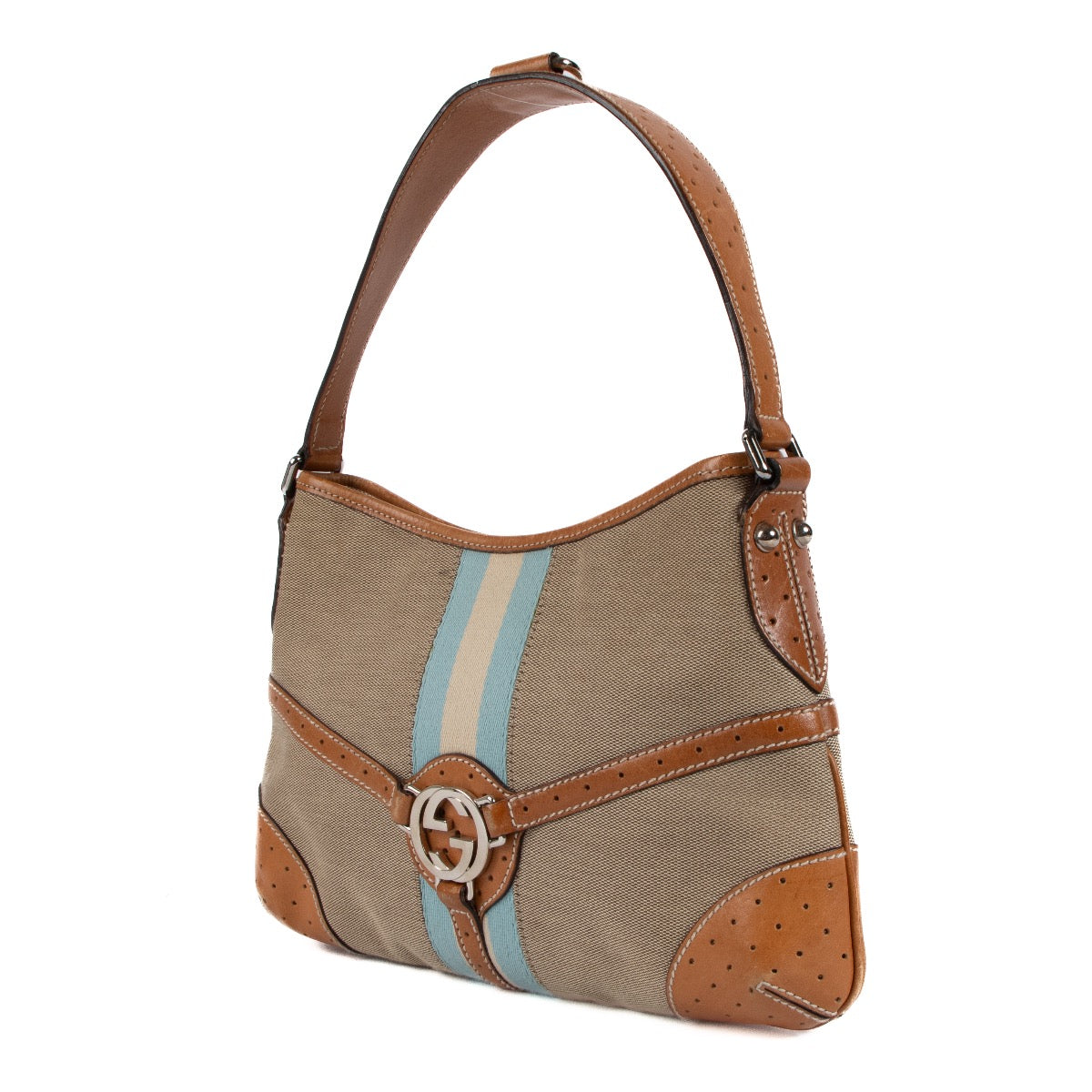 Shop safe online at Labellov in Antwerp, Brussels and Knokke this 100% authentic second hand Gucci Brown Canvas Web Shoulder Bag
