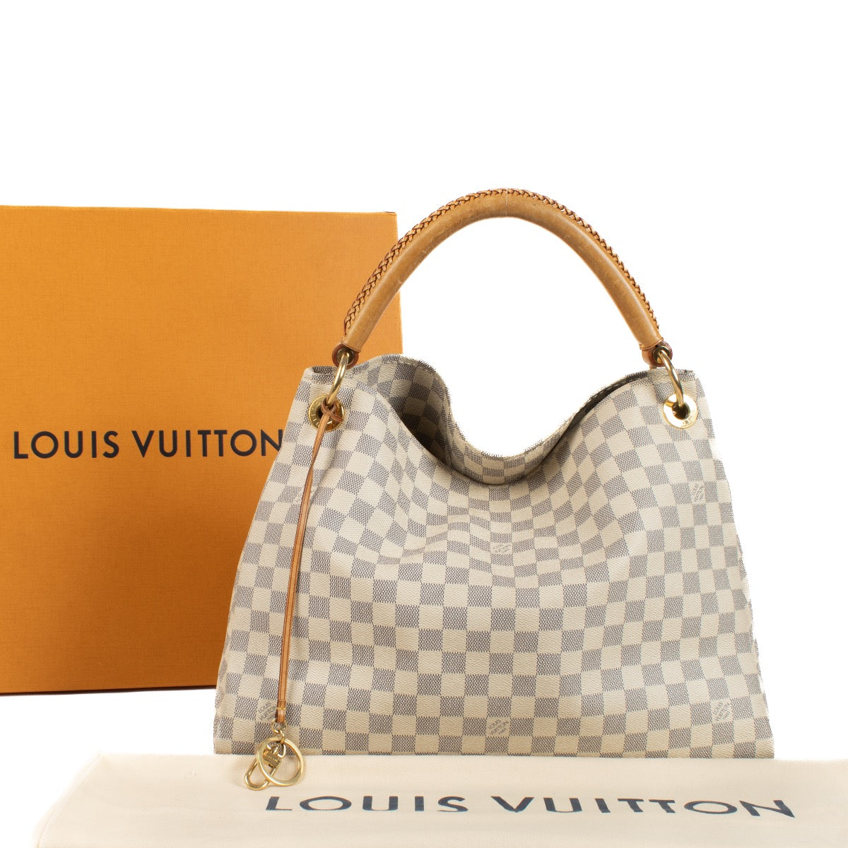 Shop safe online at Labellov in Antwerp, Brussels and Knokke this 100% authentic second hand Louis Vuitton Damier Azur Canvas Artsy GM Shoulder Bag