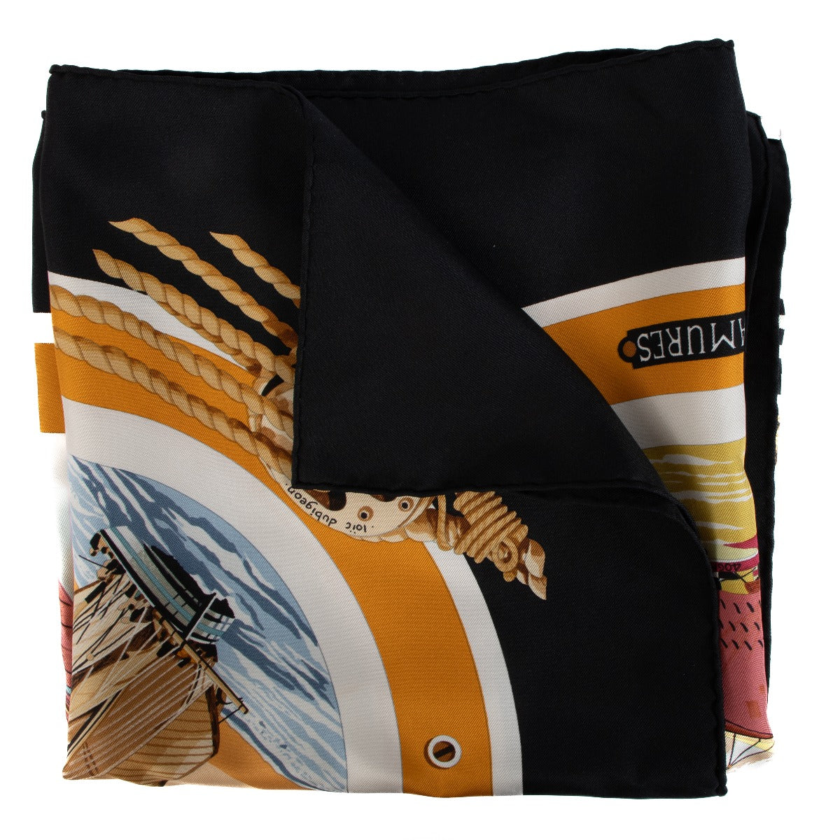 authentic second hand Hermès Black Belles Amures Silk Carré 90 Scarf on Labellov.com