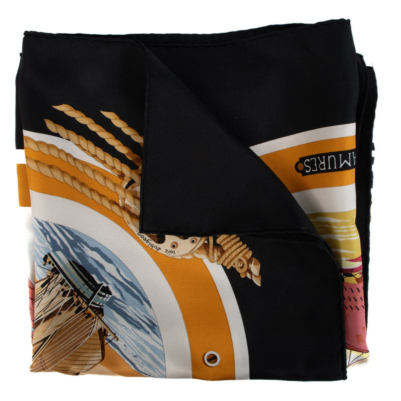 authentic second hand Hermès Black Belles Amures Silk Carré 90 Scarf on Labellov.com