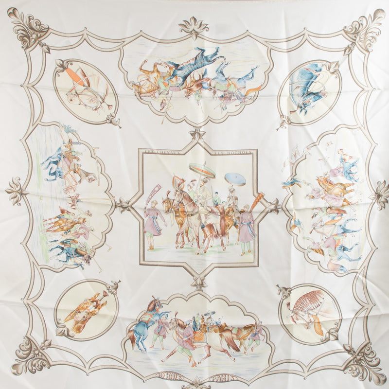 authentic second hand Hermès Beige Les Chevaux Silk Carré 90 Scarf on Labellov.com