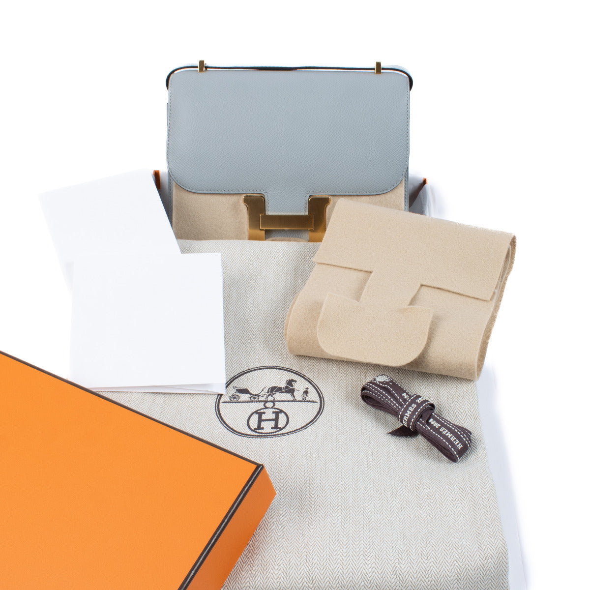 Full set Hermès Constance Mini Bleu Glacier Epsom GHW for the best price at Labellov