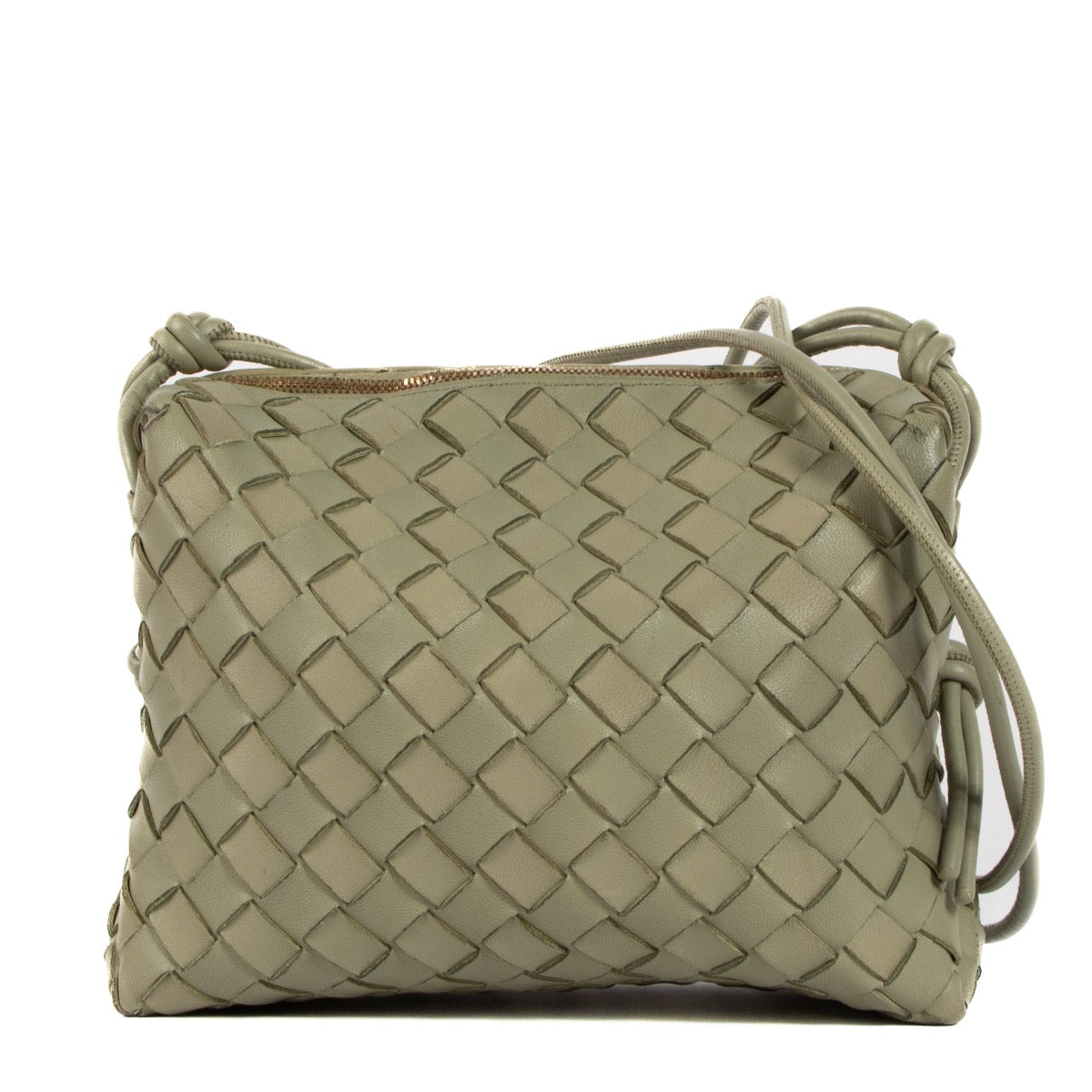 Shop safe online at Labellov in Antwerp, Brussels and Knokke this 100% authentic second hand Bottega Veneta Intrecciato Travertine Small Loop Crossbody Bag
