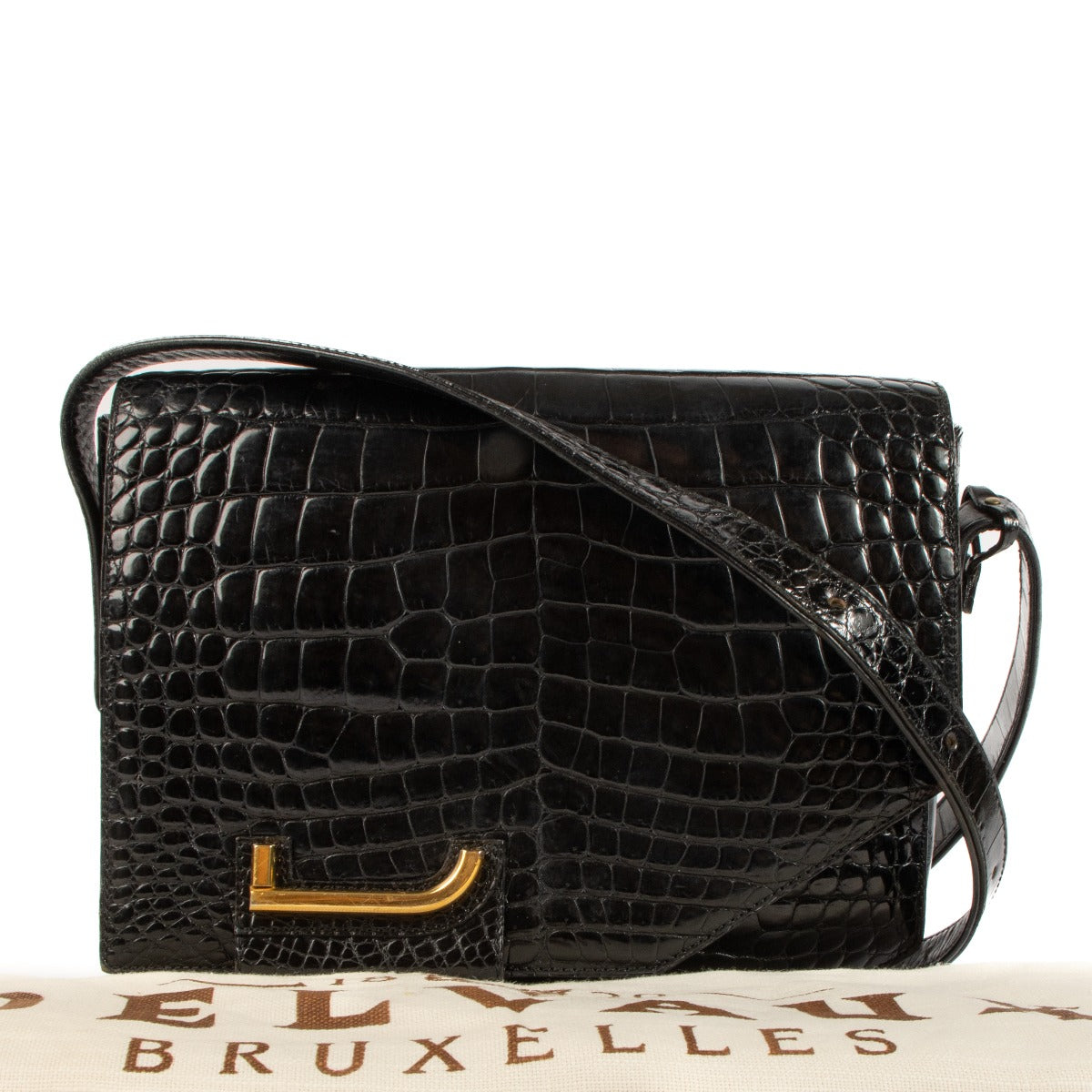 Shop safe online at Labellov in Antwerp, Brussels and Knokke this 100% authentic second hand Delvaux Black Crocodile Leather Shoulder Bag