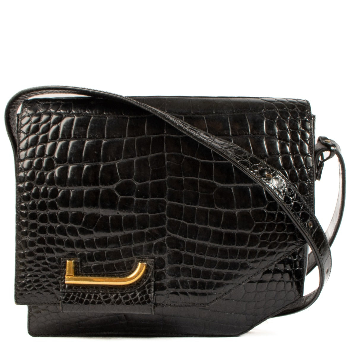 Shop safe online at Labellov in Antwerp, Brussels and Knokke this 100% authentic second hand Delvaux Black Crocodile Leather Shoulder Bag