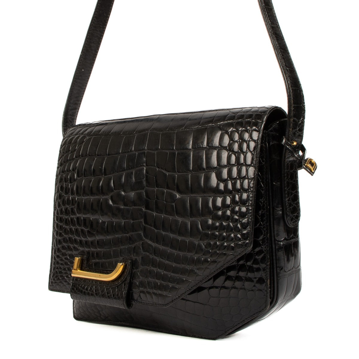 Shop safe online at Labellov in Antwerp, Brussels and Knokke this 100% authentic second hand Delvaux Black Crocodile Leather Shoulder Bag