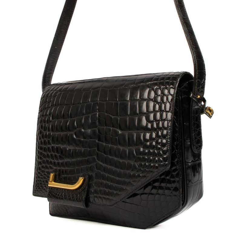 Shop safe online at Labellov in Antwerp, Brussels and Knokke this 100% authentic second hand Delvaux Black Crocodile Leather Shoulder Bag