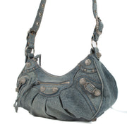 Shop safe online at Labellov in Antwerp, Brussels and Knokke this 100% authentic second hand Balenciaga Blue Denim Rhinestone Le Cagole Small Bag