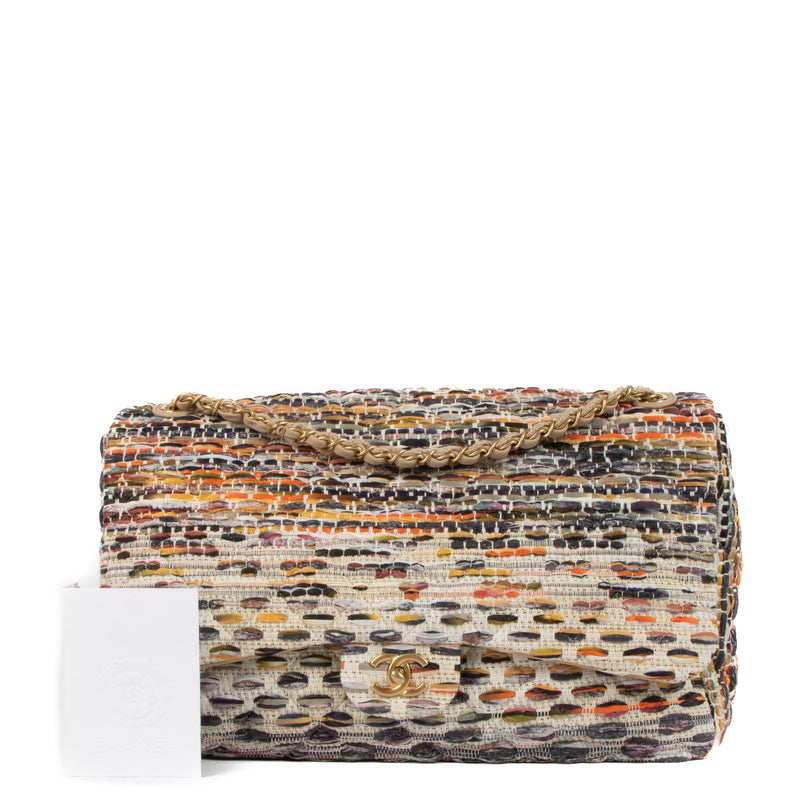 Shop safe online at Labellov in Antwerp, Brussels and Knokke this 100% authentic second hand Chanel Multicolor Tweed Quilted Coco Cuba XL Flap Bag