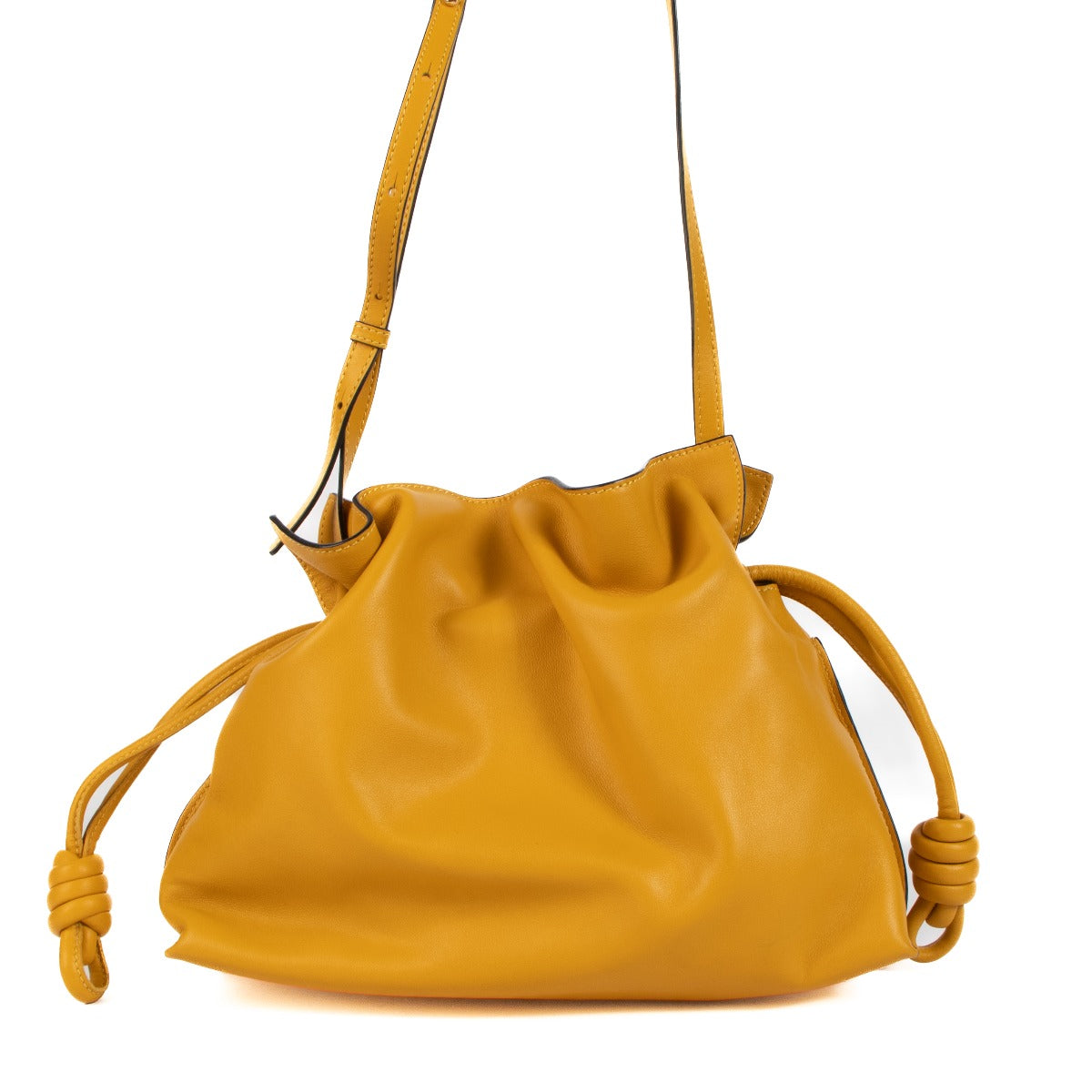 Shop safe online at Labellov in Antwerp, Brussels and Knokke this 100% authentic second hand Loewe Yellow Nappa Calfskin Flamenco Clutch Bag