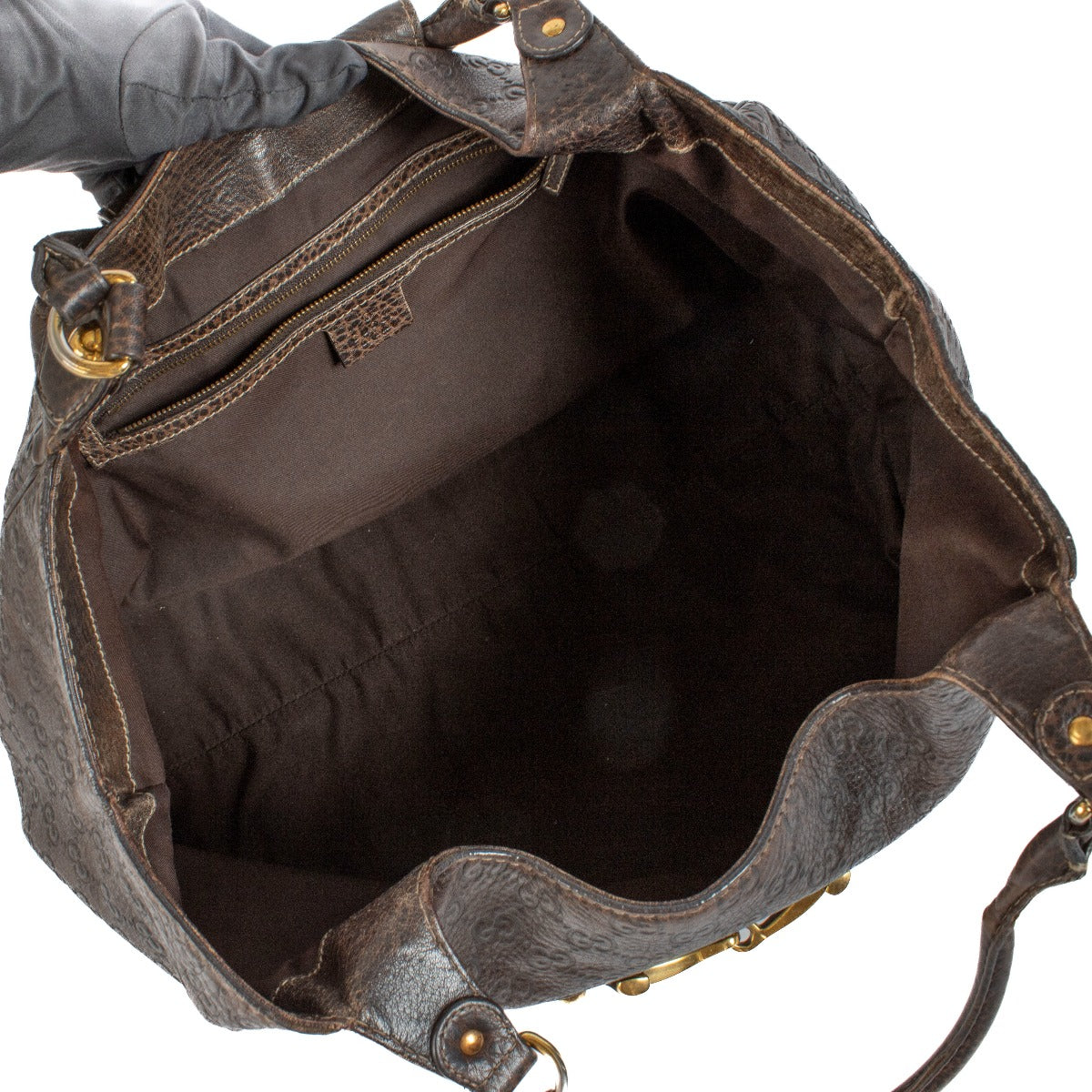 Sac porté épaule Gucci New Pelham grand modèle en cuir Guccissima marron foncé