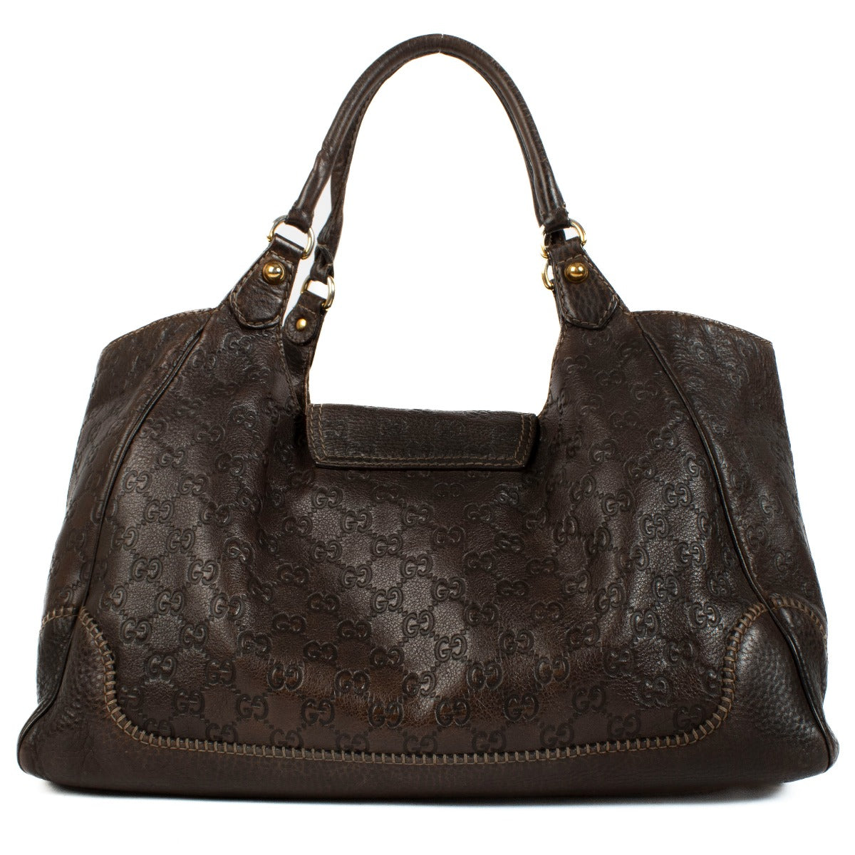 Sac porté épaule Gucci New Pelham grand modèle en cuir Guccissima marron foncé