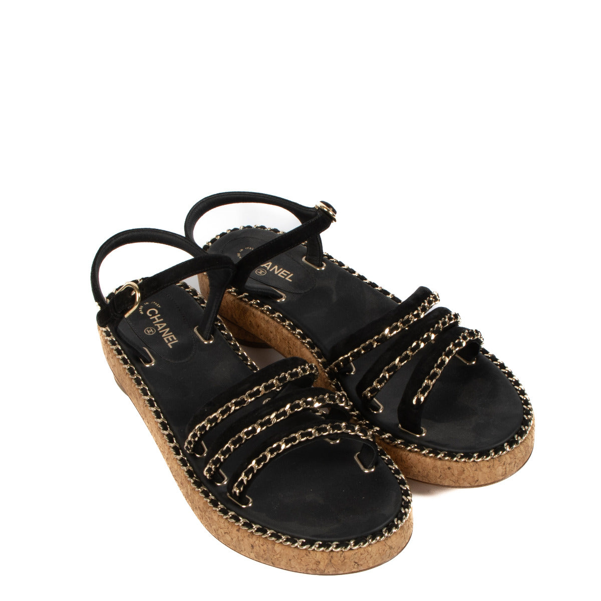Chanel Black Chain Cork Sandals - size 39.5
