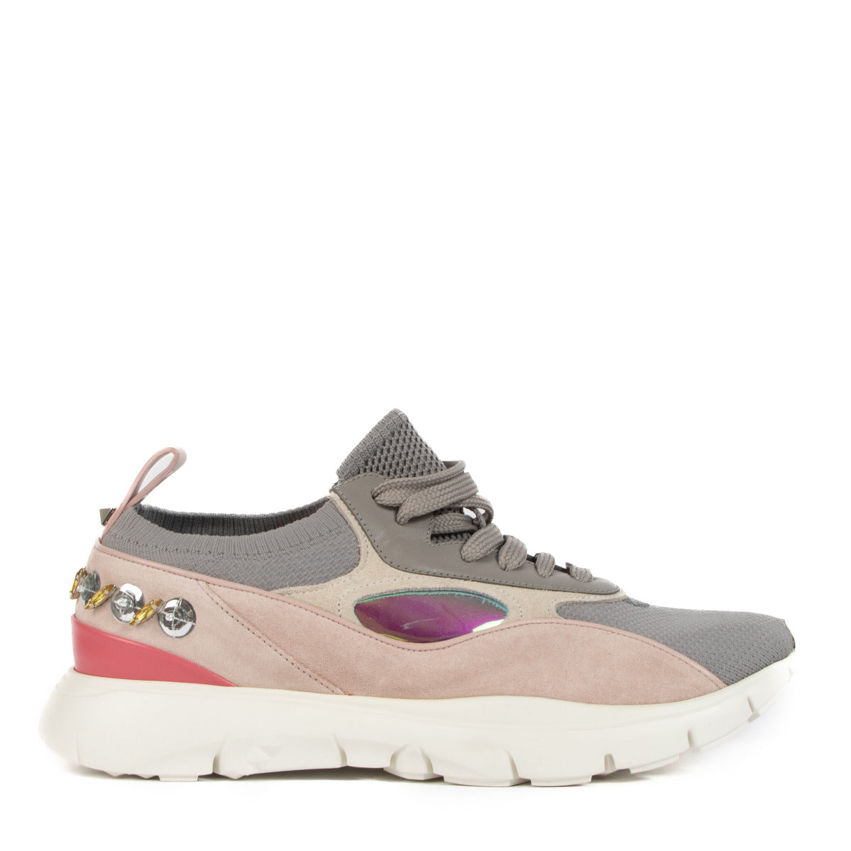 Valentino Garavani Grijze Gebreide Stof en Suède Sneakers - maat 38