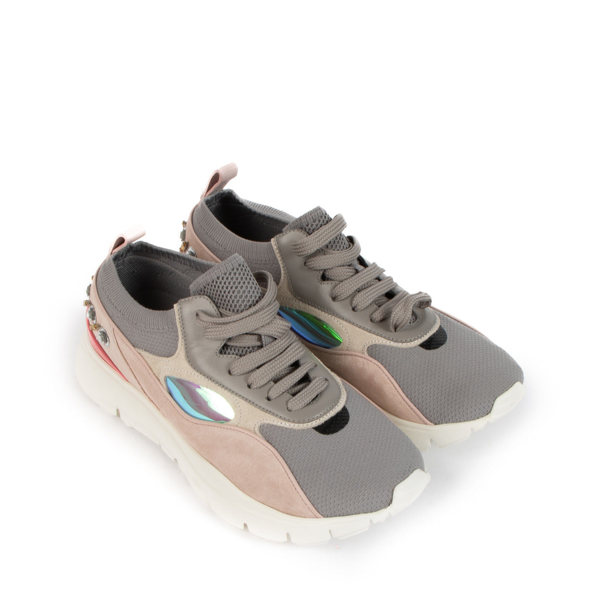 Valentino Garavani Grey Knitted Fabric and Suede Sneakers - size 38
