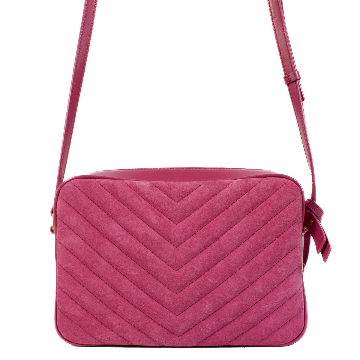 Shop safe online at Labellov in Antwerp, Brussels and Knokke this 100% authentic second hand Saint Laurent Pink Suede/Leather Lou Camera Bag