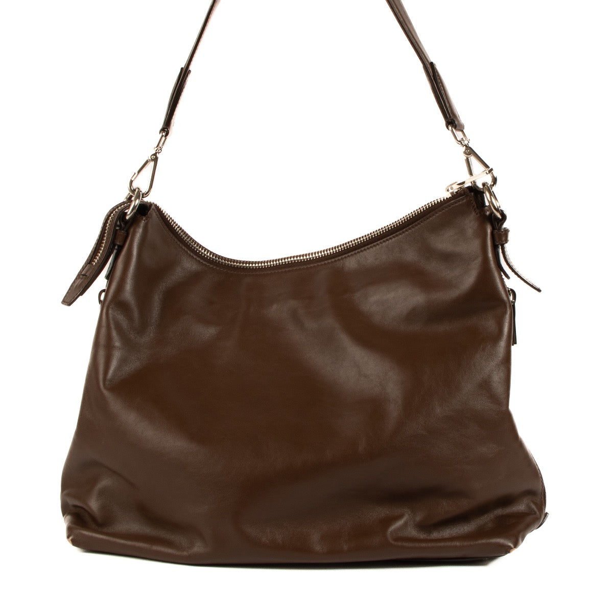 Shop safe online at Labellov in Antwerp, Brussels and Knokke this 100% authentic second hand Prada Brown Cervo Leather Hobo Bag