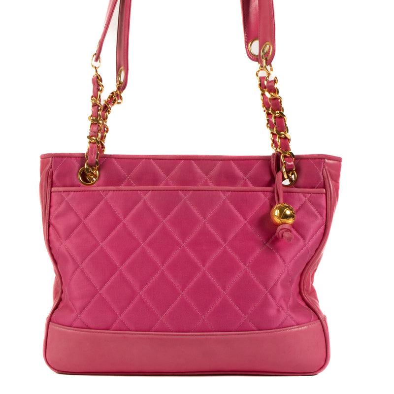 Chanel Vintage Pink Fabric Quilted Small Tote Bag
