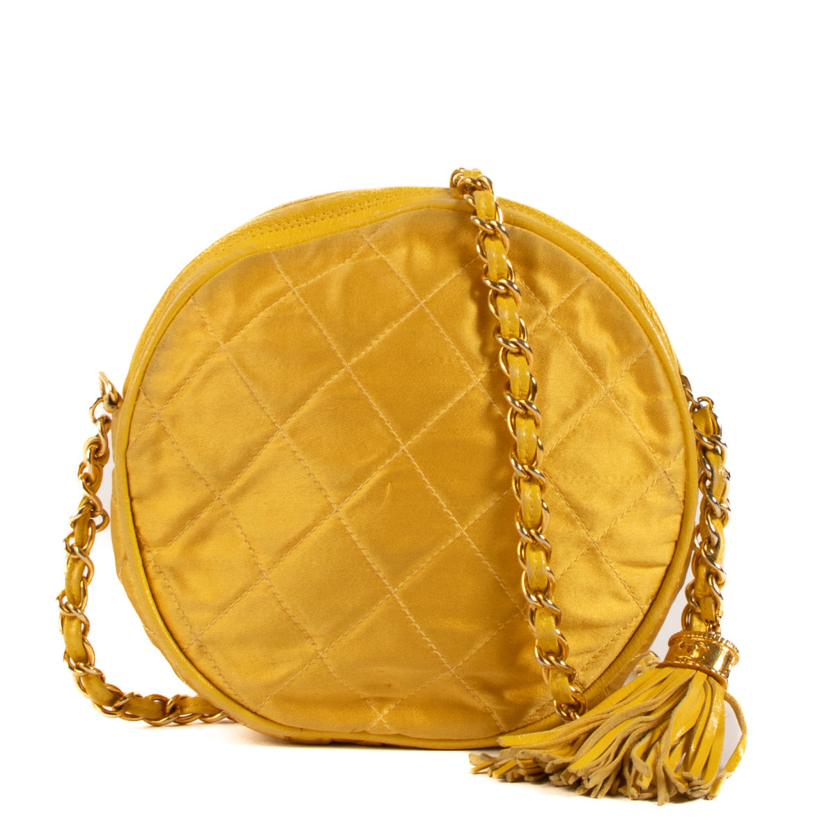 Chanel Vintage Yellow Quilted Round Crossbody Bag