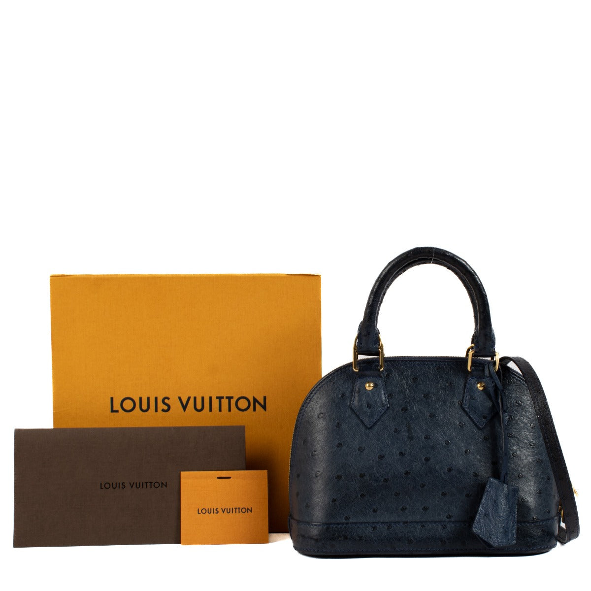 Second hand luxury designer Louis Vuitton Indigo Blue Ostrich Alma BB on www.labellov.com