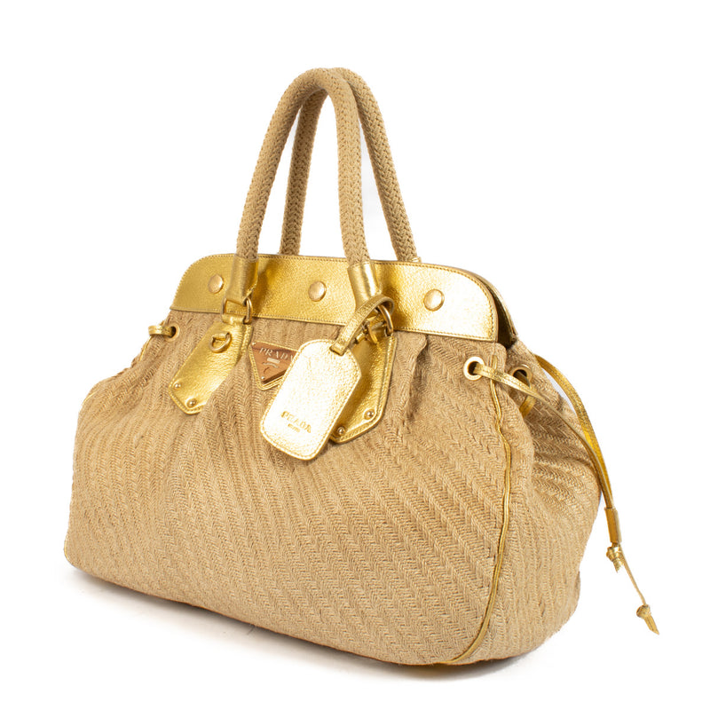 Sac à main Prada en cuir doré Juta Laminata