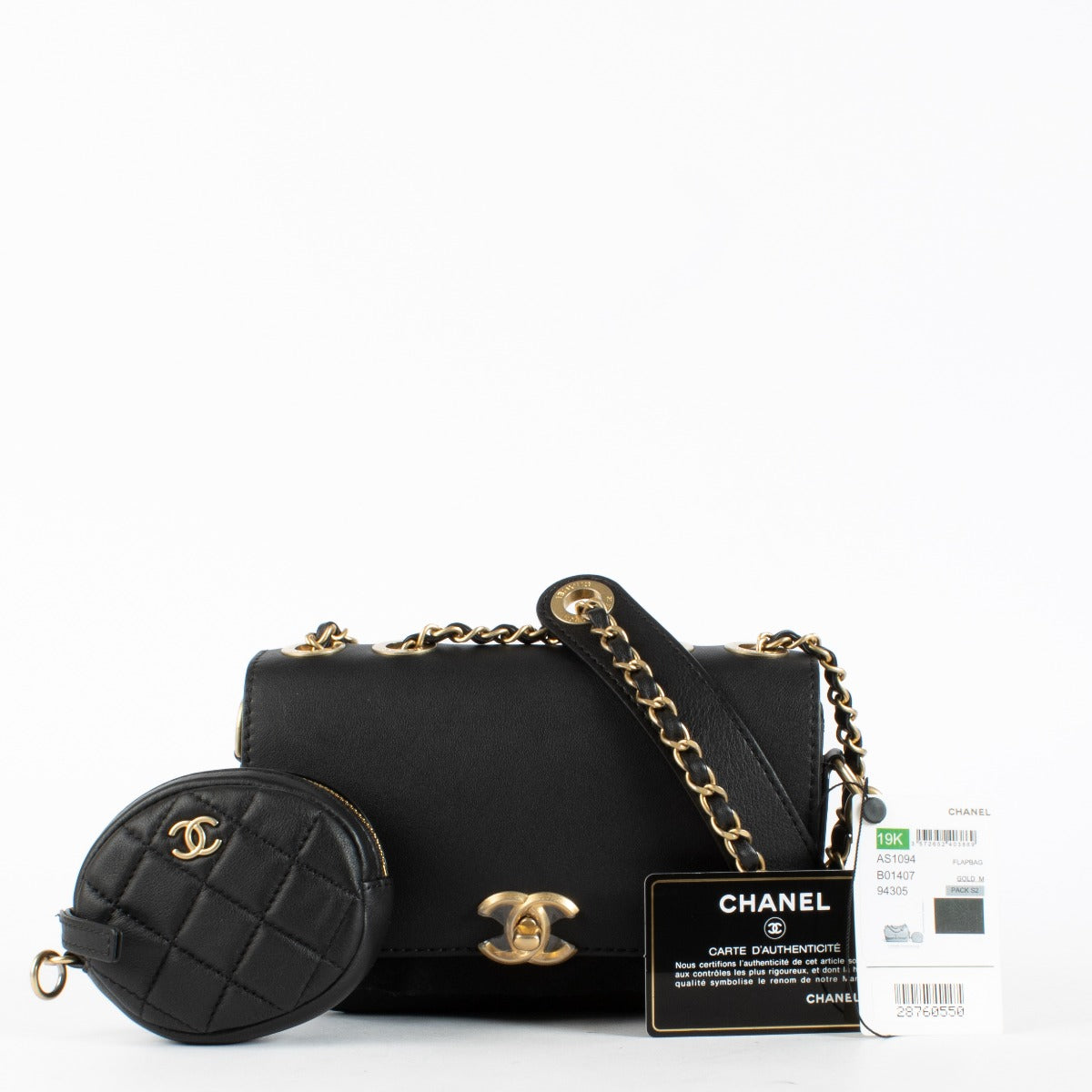 Authentic pre-loved Chanel Classic Black Calfskin Flap Bag with Pouch on Labellov.com