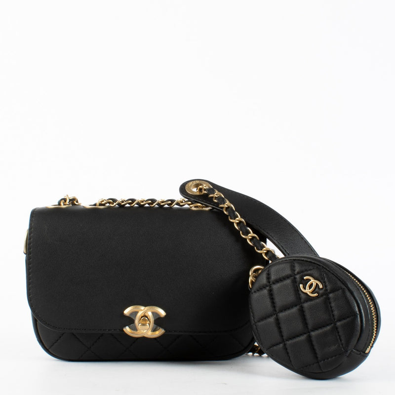 Authentic pre-loved Chanel Classic Black Calfskin Flap Bag with Pouch on Labellov.com