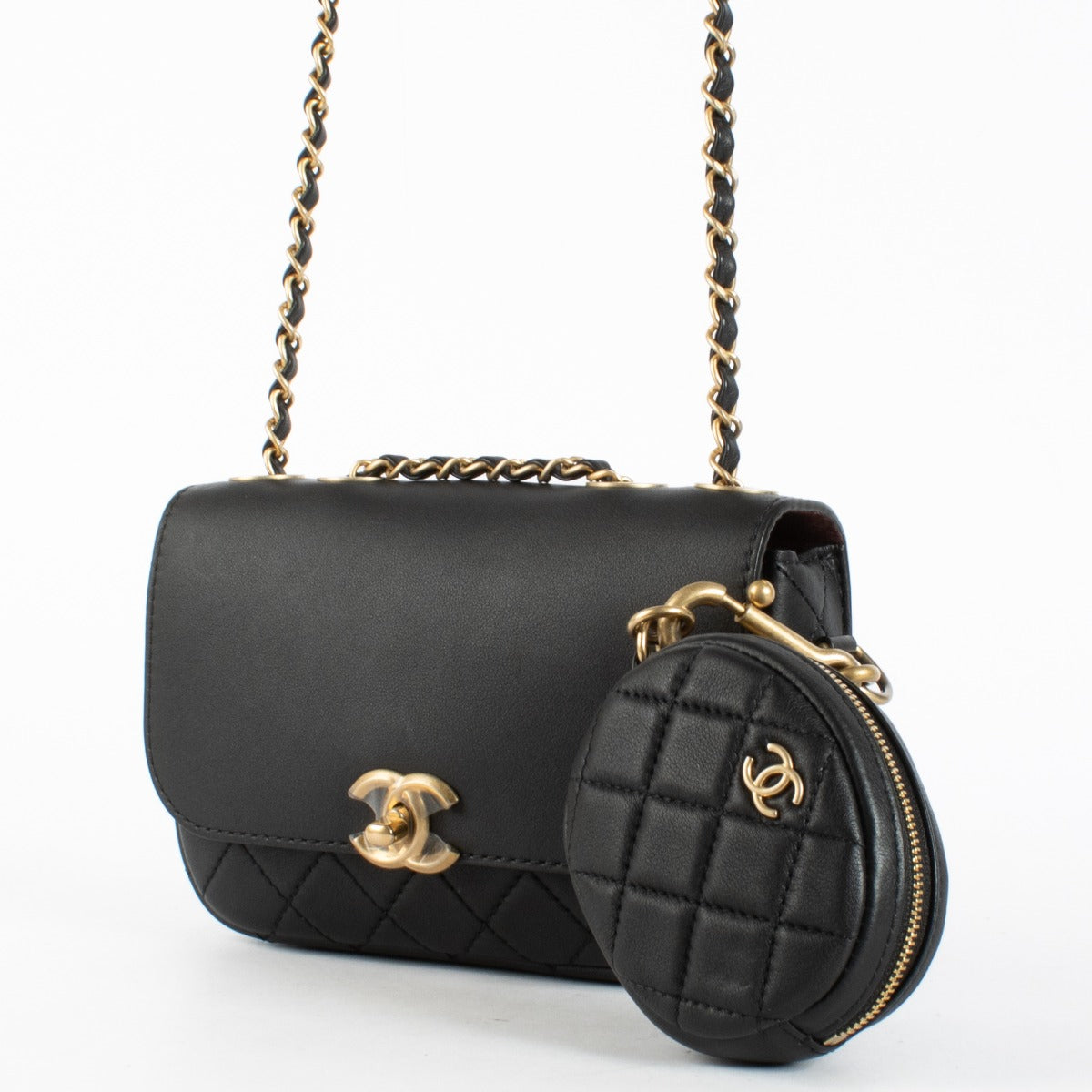 Authentic pre-loved Chanel Classic Black Calfskin Flap Bag with Pouch on Labellov.com