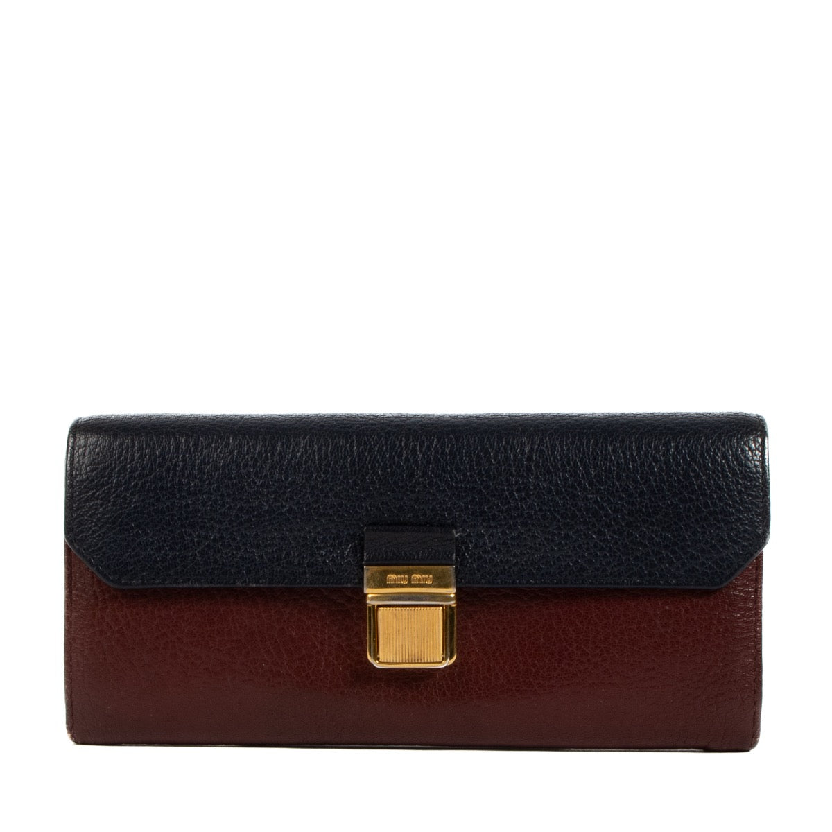 Shop safe online at Labellov in Antwerp, Brussels and Knokke this 100% authentic second hand Miu Miu Blue and Burgundy Long Wallet