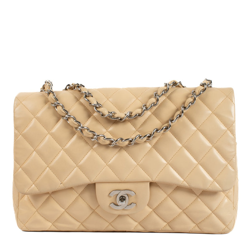 Chanel Beige Lambskin Large Classic Single Flap Bag