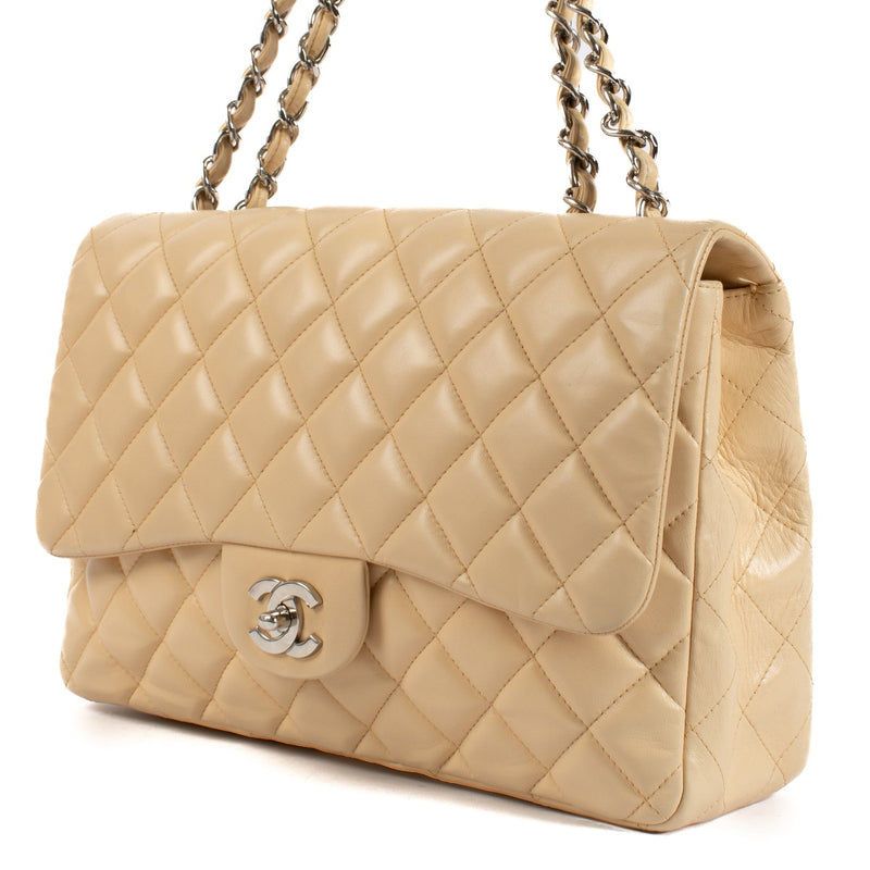 Chanel Beige Lambskin Large Classic Single Flap Bag