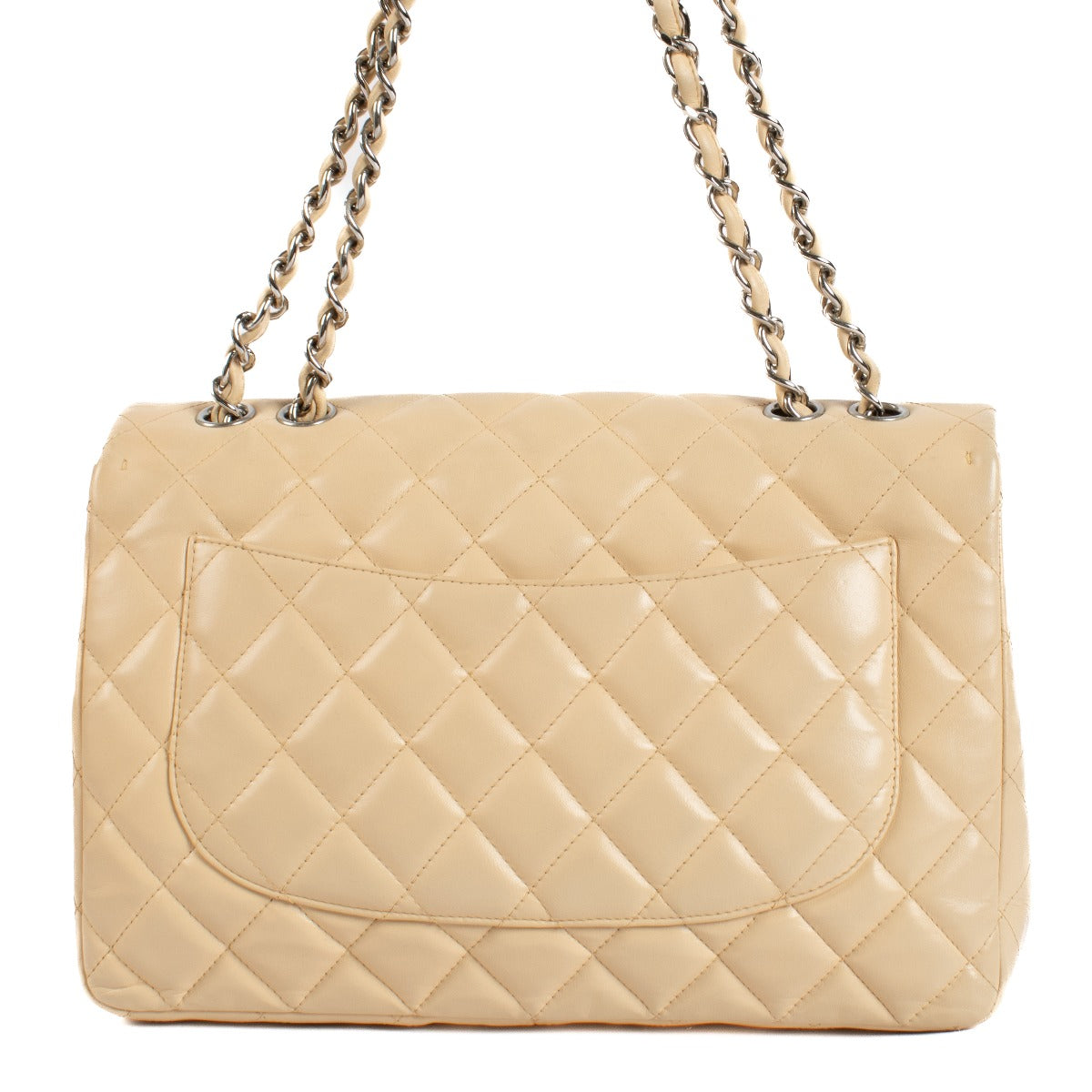 Chanel Beige Lamsleren Grote Klassieke Enkele Klep Tas
