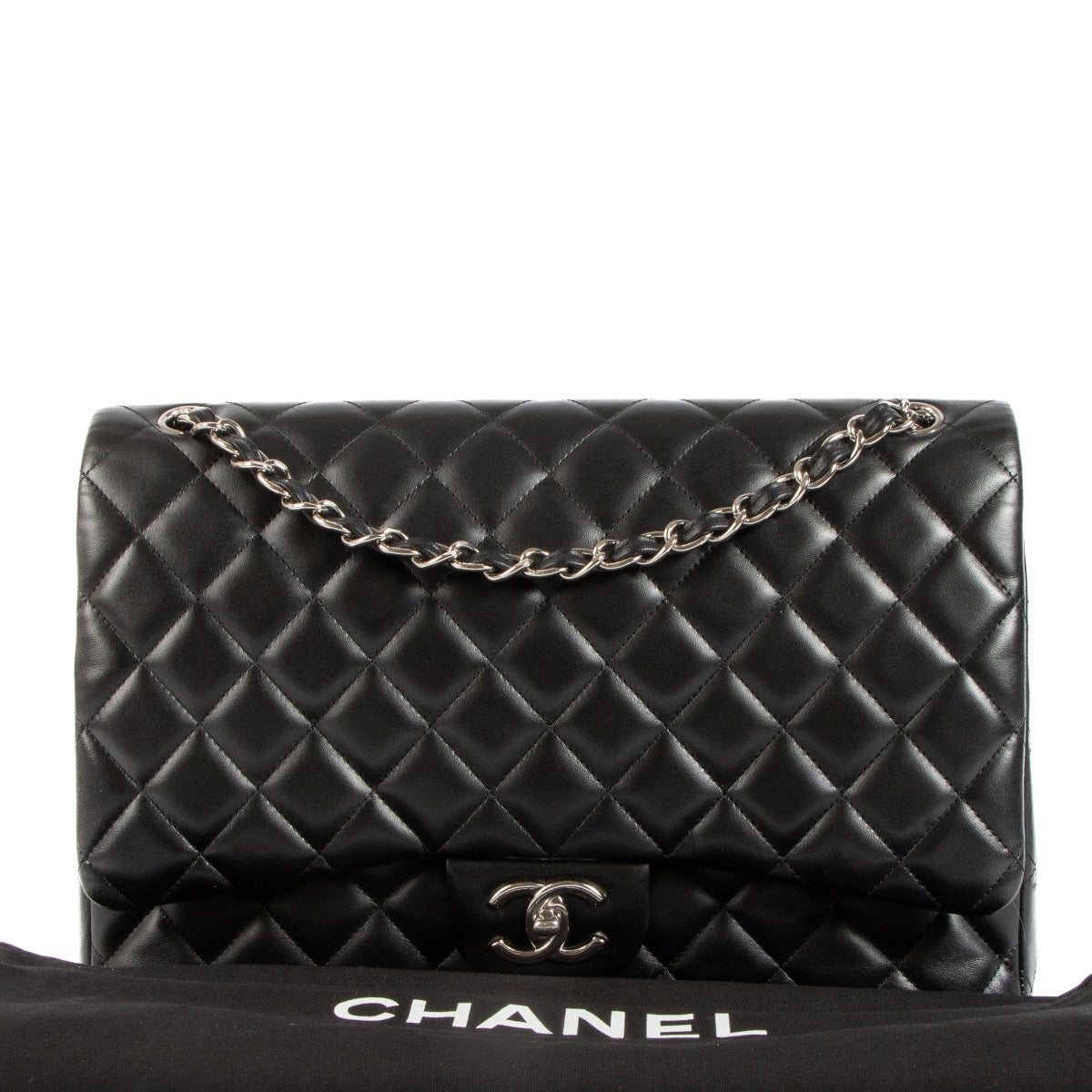 shop 100% authentic second hand Chanel Black Lambskin Maxi Classic Flap Bag on Labellov.com