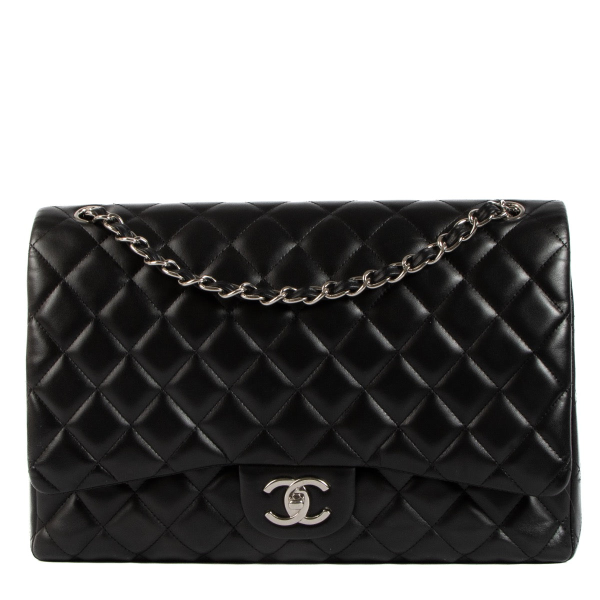 shop 100% authentic second hand Chanel Black Lambskin Maxi Classic Flap Bag on Labellov.com